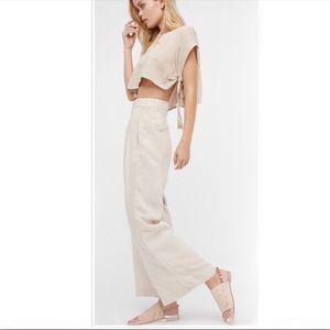 Free People Ivory Wide Leg Trouser Linen Blend Pants XS
